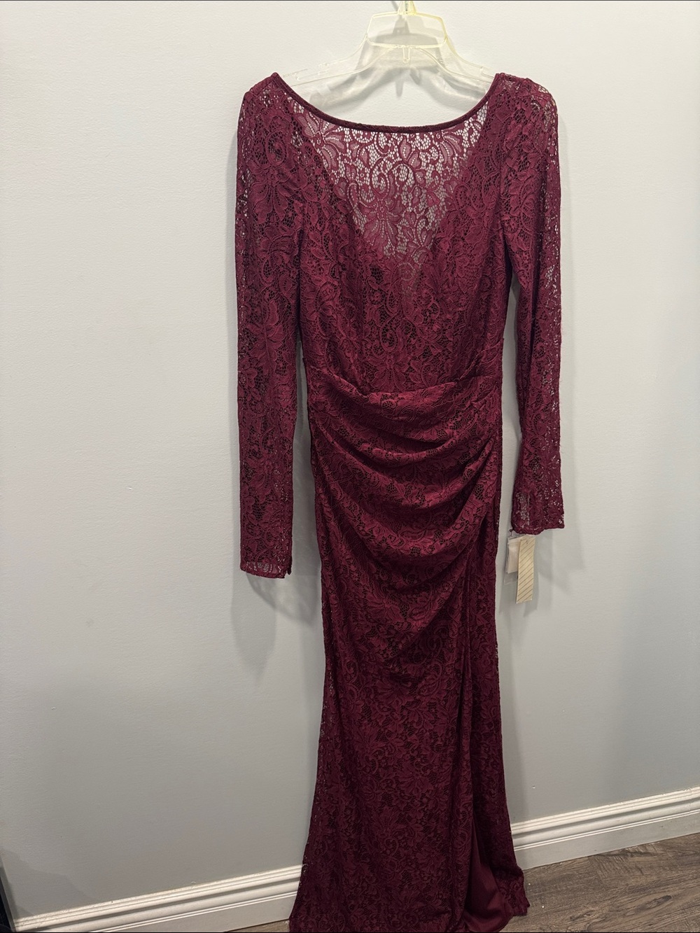 NWT Galina Signature Burgundy Lace Long-Sleeve Gown